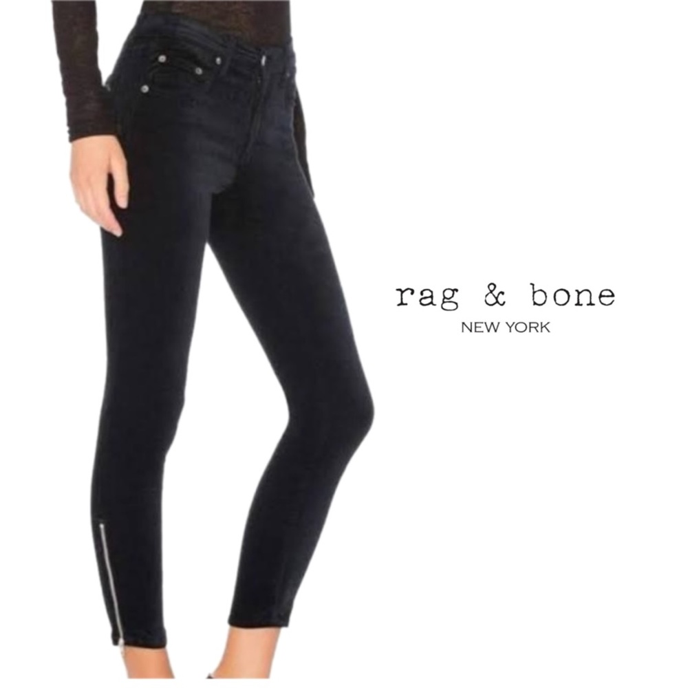 NEW Rag & Bone Black Velvet Zipper Ankle Capri Jeans